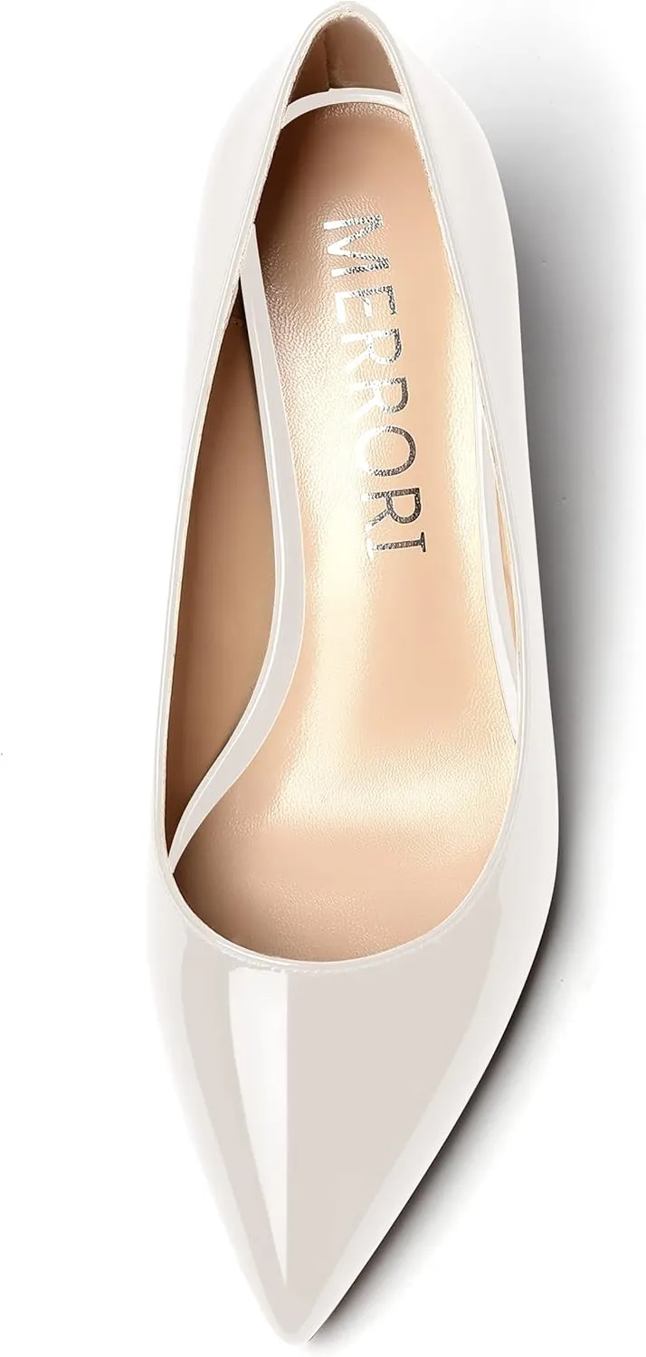 MERRORI Women's Slip On Patent Solid Square Toe Wedge Low Heel Pumps Shoes 2 Inch