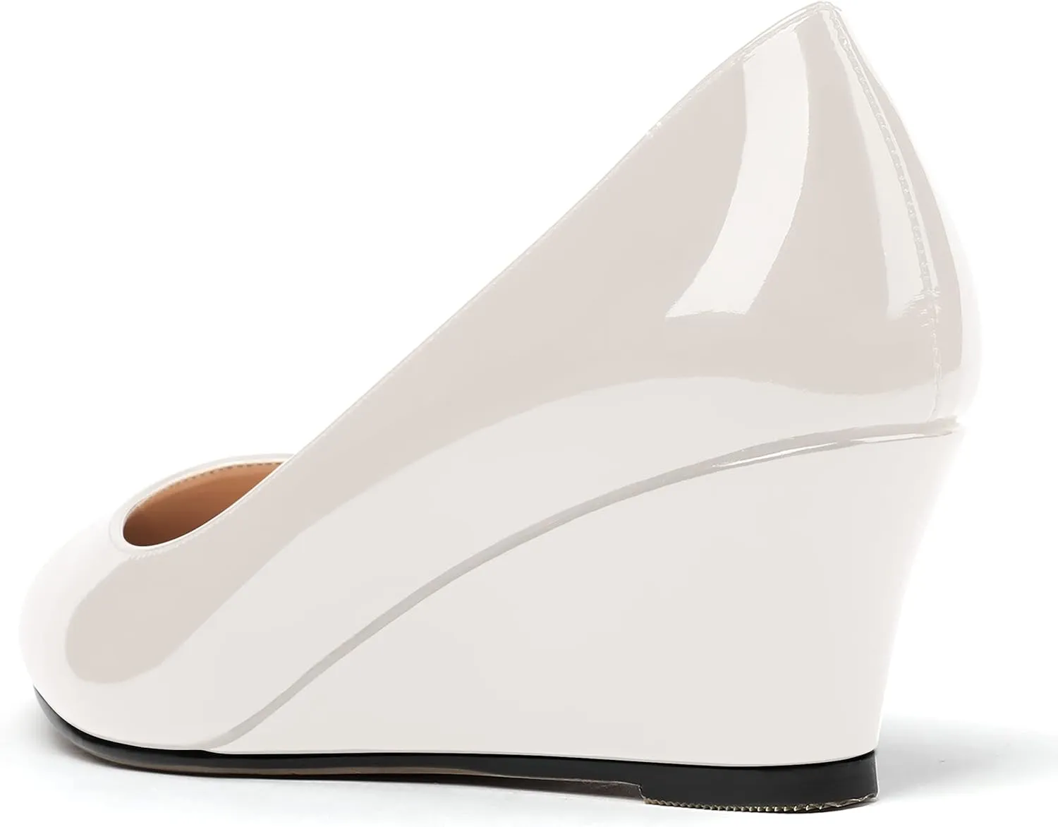 MERRORI Women's Slip On Patent Solid Square Toe Wedge Low Heel Pumps Shoes 2 Inch