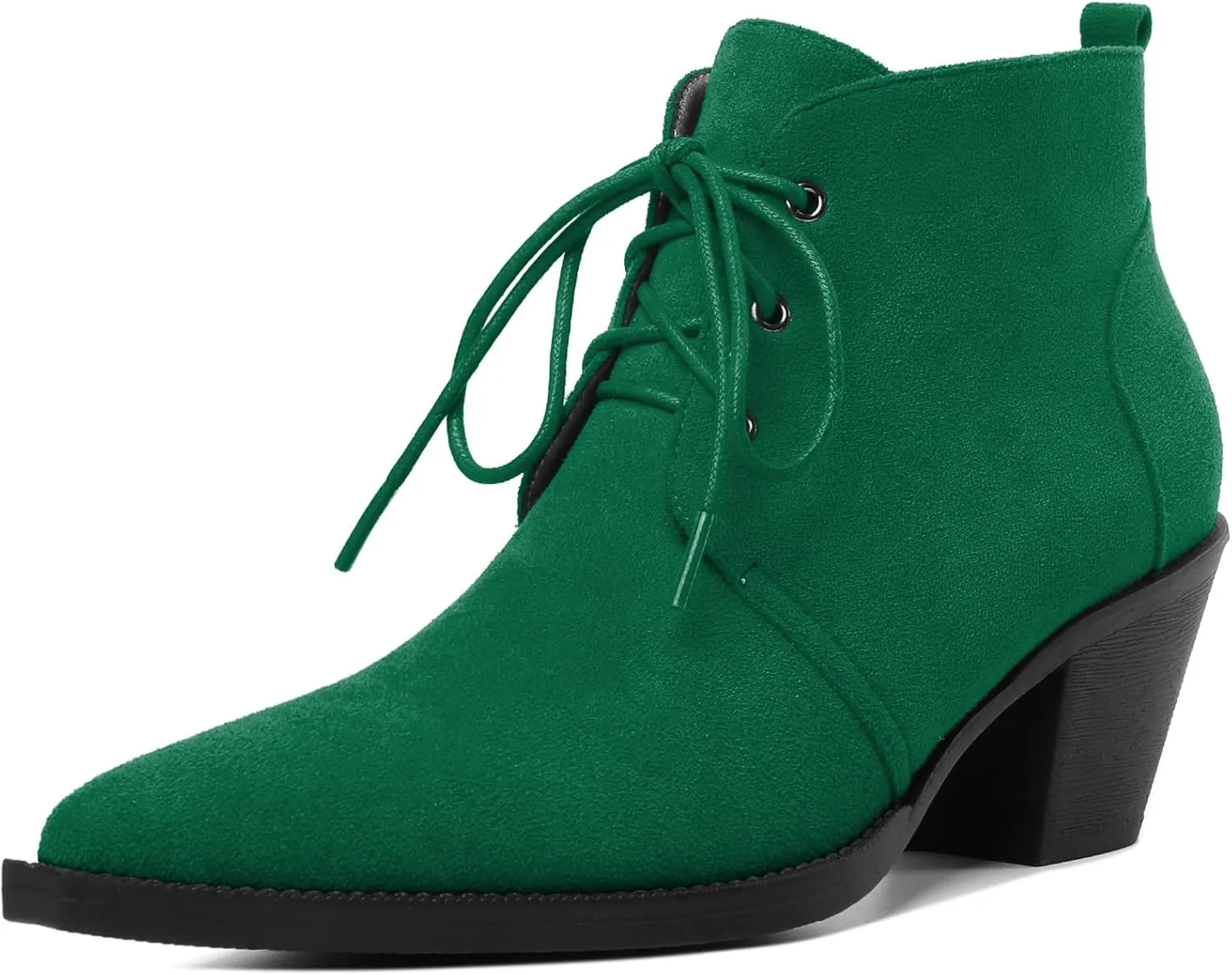 Mettesally Womens Lace Up Ankle Boots Pointed Toe Mid Chunky Heels Slip On Winter Short Booties Shoes