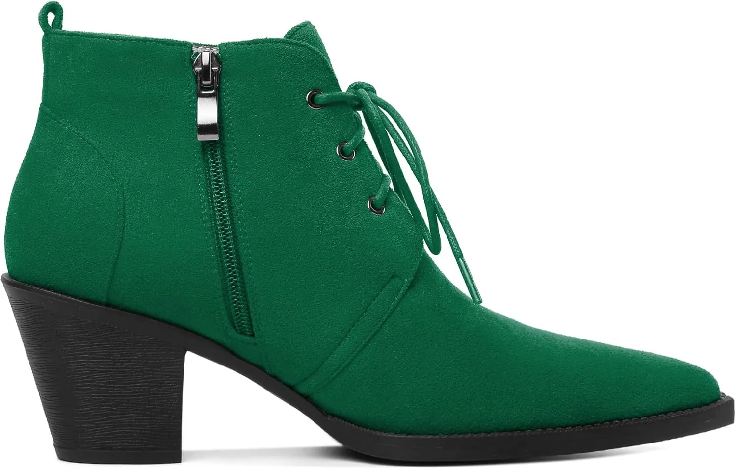 Mettesally Womens Lace Up Ankle Boots Pointed Toe Mid Chunky Heels Slip On Winter Short Booties Shoes