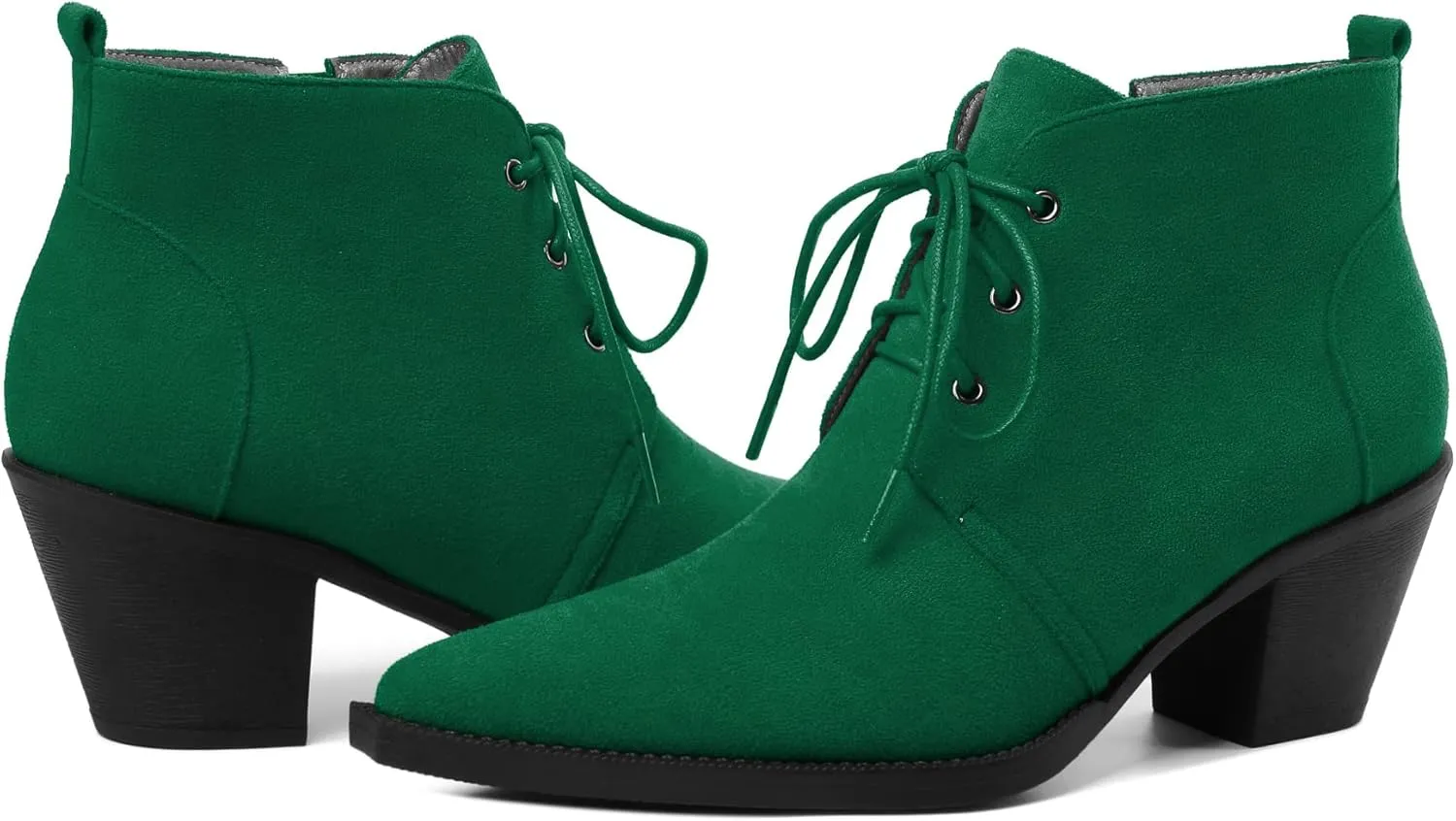 Mettesally Womens Lace Up Ankle Boots Pointed Toe Mid Chunky Heels Slip On Winter Short Booties Shoes