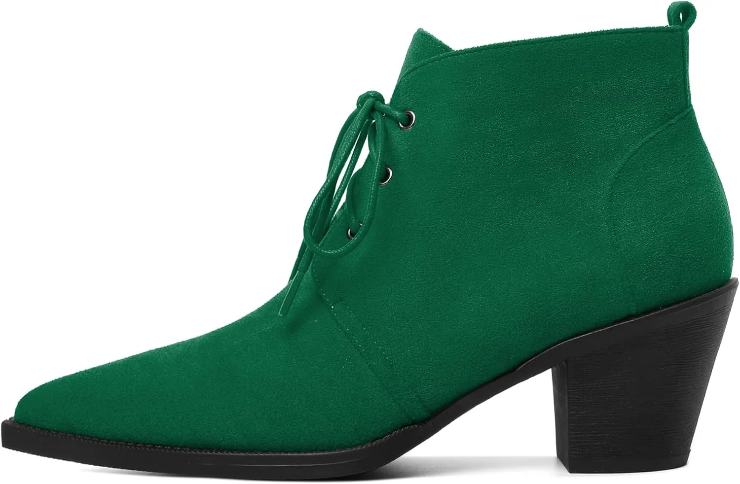 Mettesally Womens Lace Up Ankle Boots Pointed Toe Mid Chunky Heels Slip On Winter Short Booties Shoes