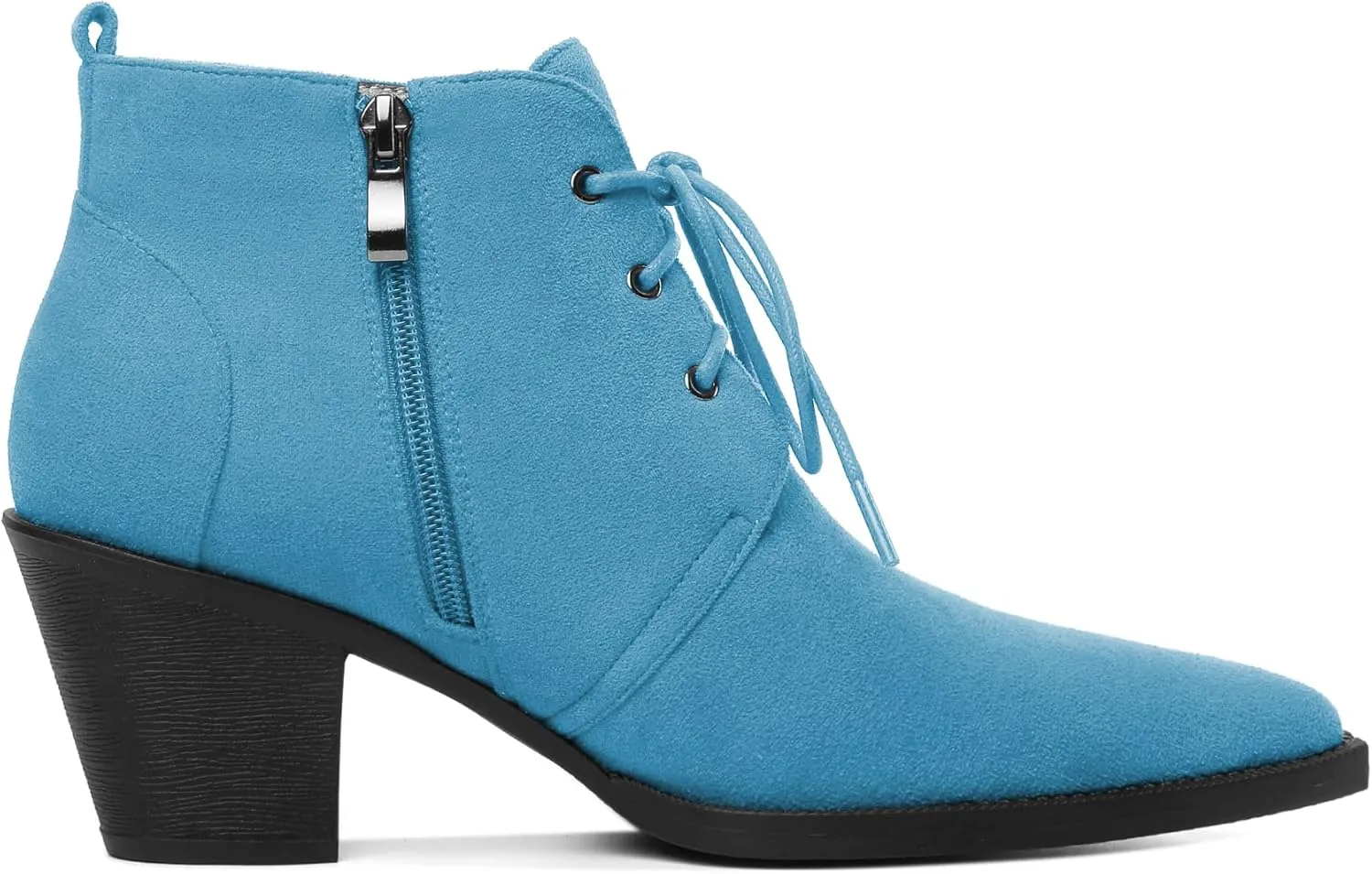 Mettesally Womens Lace Up Ankle Boots Pointed Toe Mid Chunky Heels Slip On Winter Short Booties Shoes