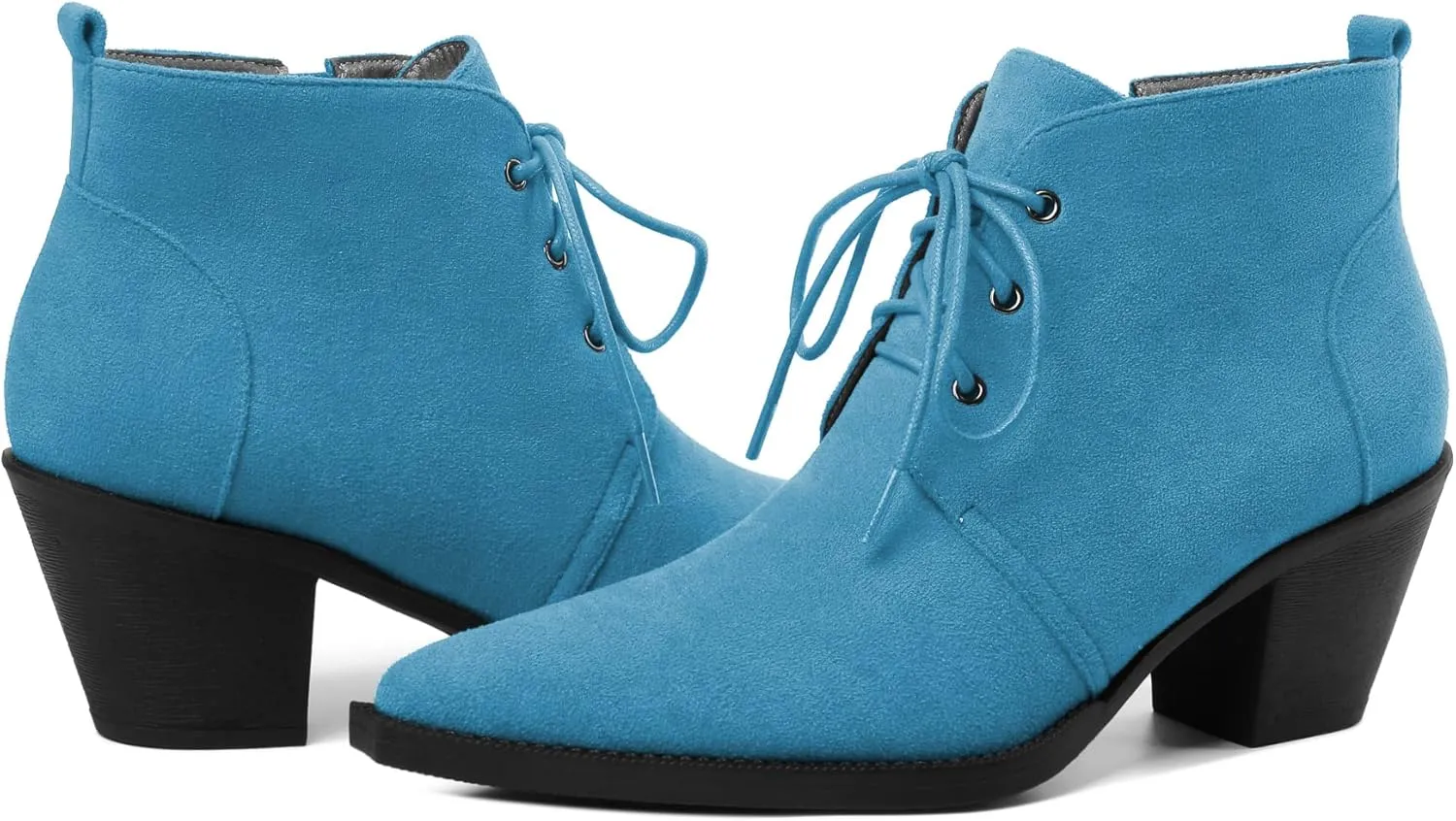 Mettesally Womens Lace Up Ankle Boots Pointed Toe Mid Chunky Heels Slip On Winter Short Booties Shoes
