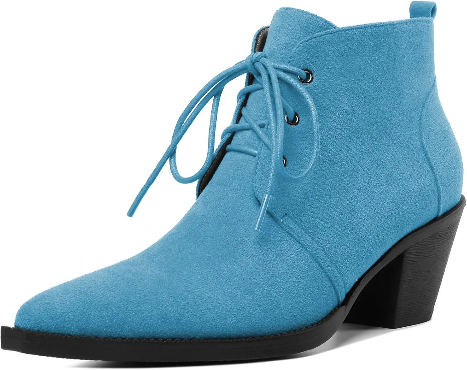 Mettesally Womens Lace Up Ankle Boots Pointed Toe Mid Chunky Heels Slip On Winter Short Booties Shoes