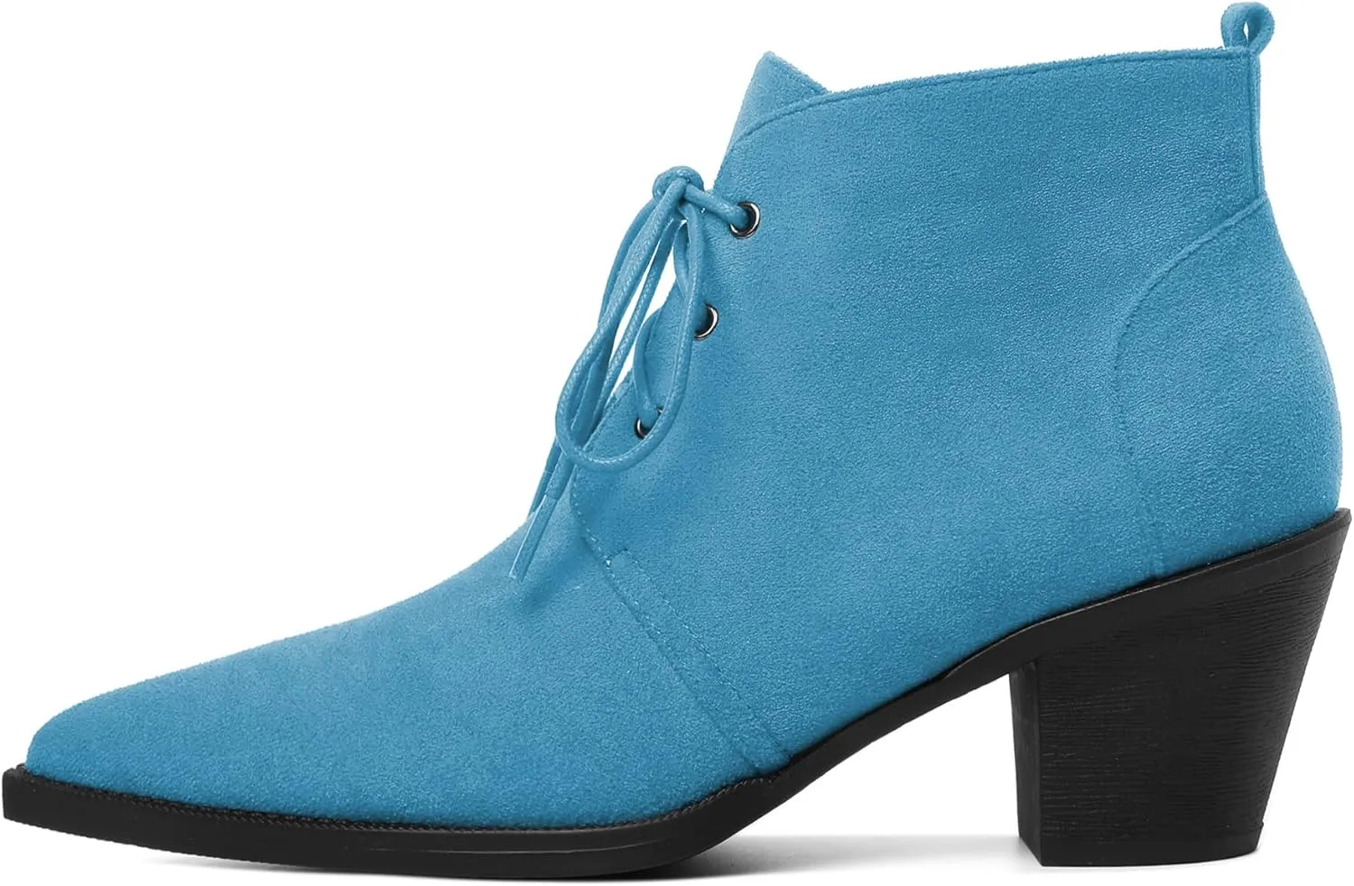 Mettesally Womens Lace Up Ankle Boots Pointed Toe Mid Chunky Heels Slip On Winter Short Booties Shoes