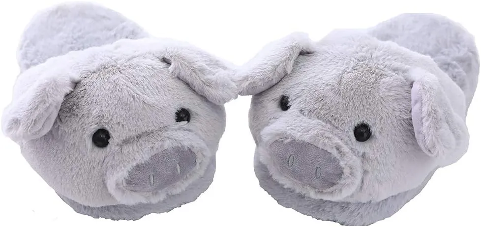 Millffy Funny Womens Warm Animal Slippers - Furry Pink Pig House Shoes