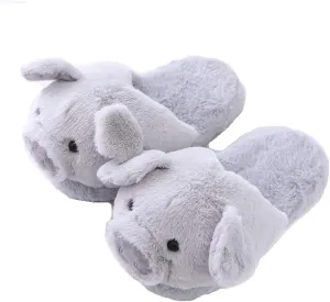 Millffy Funny Womens Warm Animal Slippers - Furry Pink Pig House Shoes