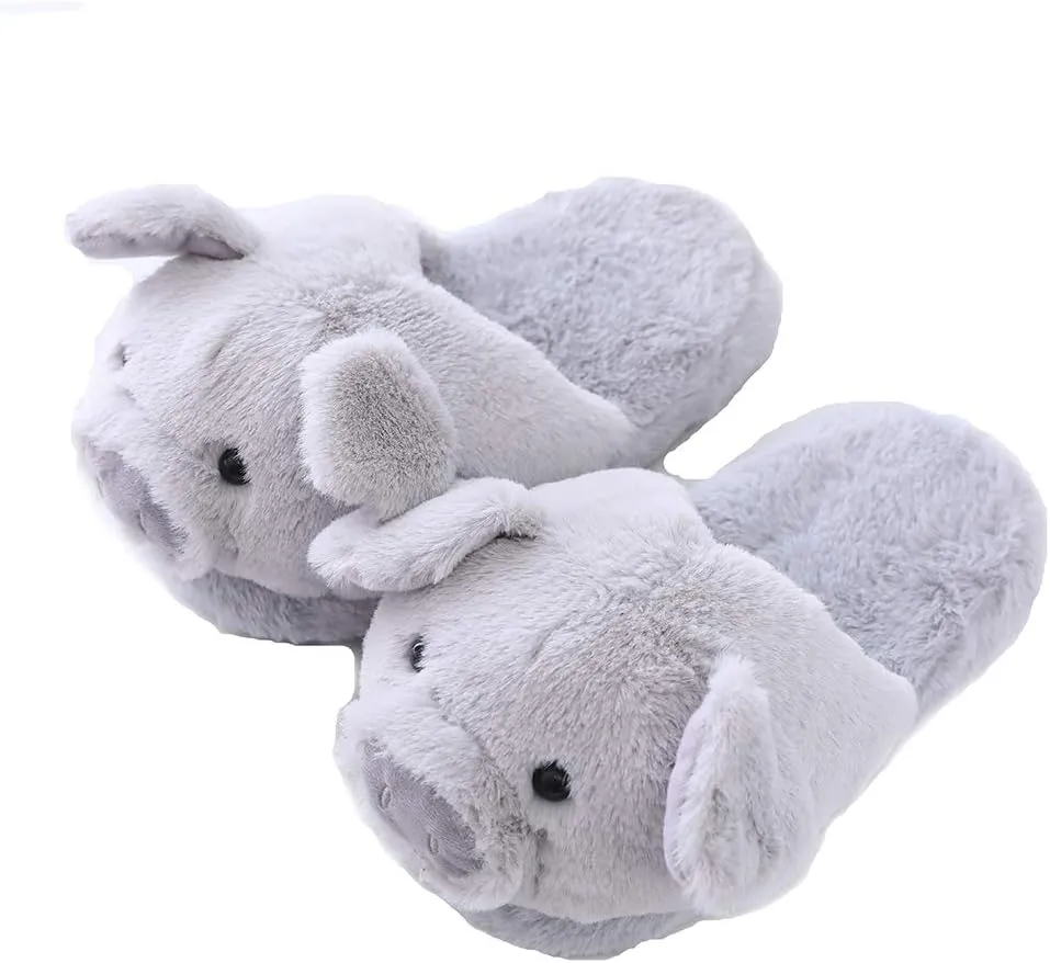 Millffy Funny Womens Warm Animal Slippers - Furry Pink Pig House Shoes