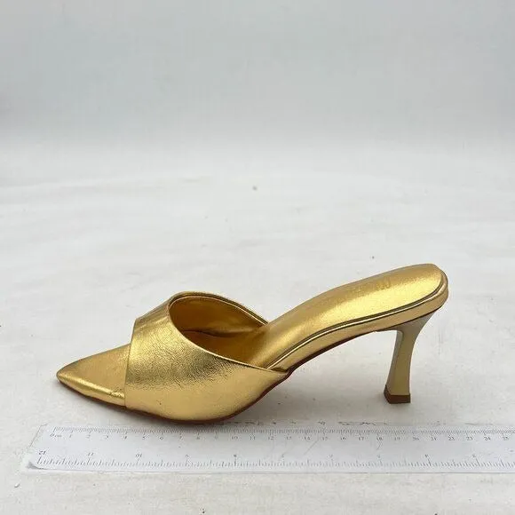 Milooey Gold Comfy High Heel Mules Open Toe Slide Sandals Cute Backless Slipper