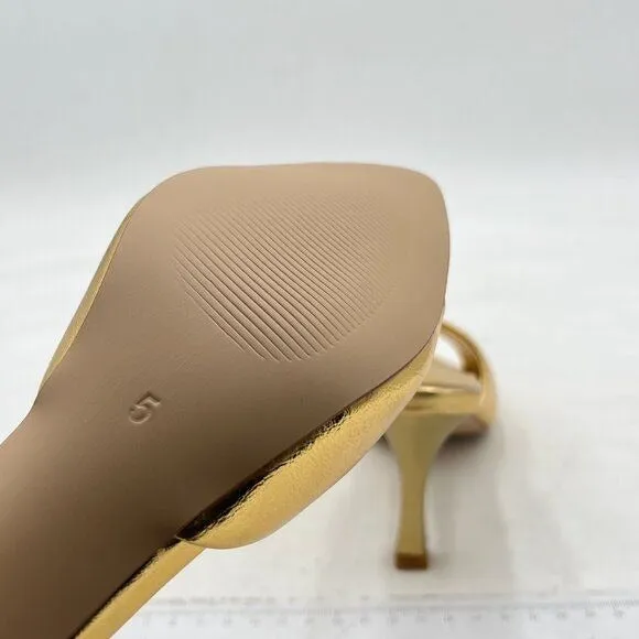 Milooey Gold Comfy High Heel Mules Open Toe Slide Sandals Cute Backless Slipper