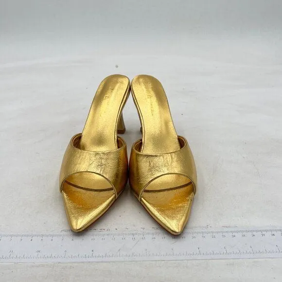 Milooey Gold Comfy High Heel Mules Open Toe Slide Sandals Cute Backless Slipper