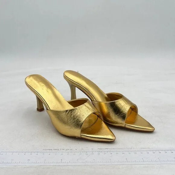 Milooey Gold Comfy High Heel Mules Open Toe Slide Sandals Cute Backless Slipper