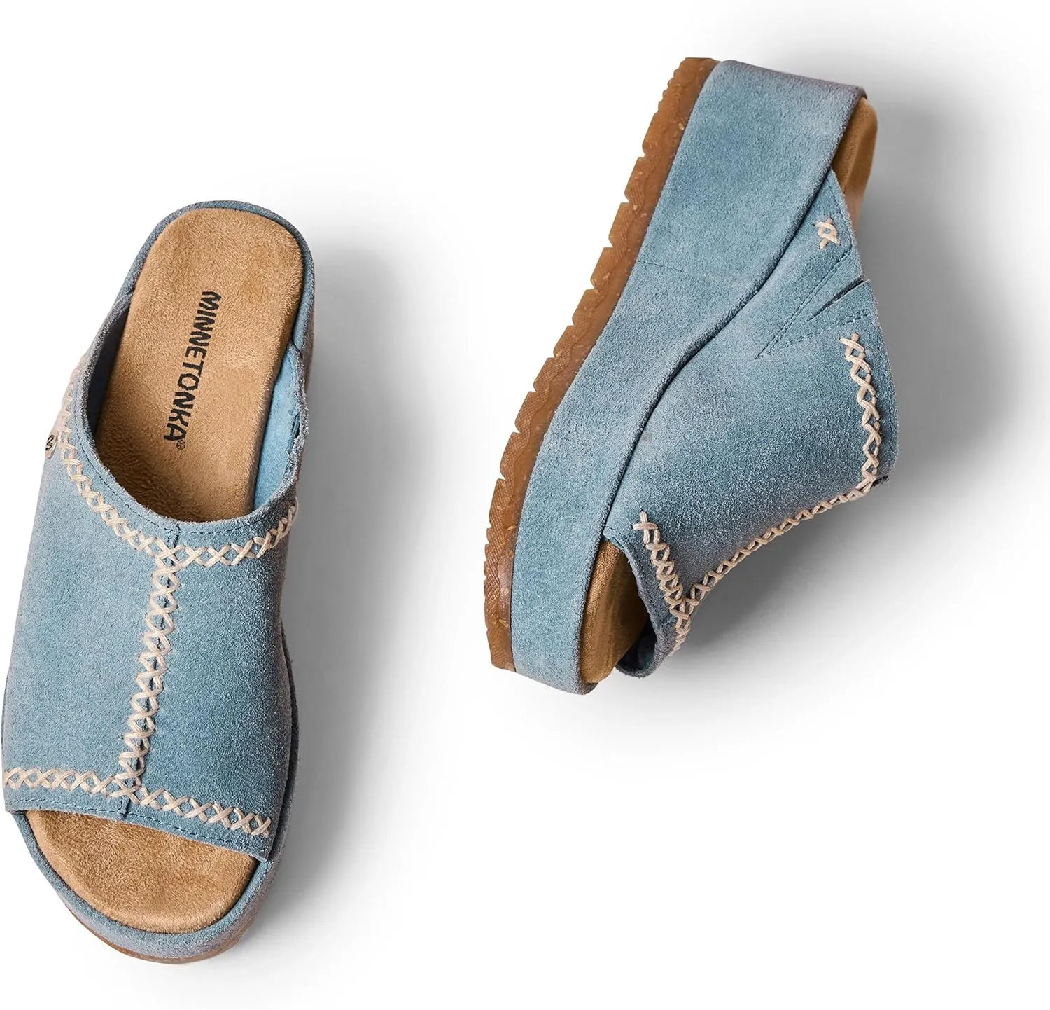 Minnetonka Paislee – Women’s Wedge Sandals with Slip-On Design, Genuine Suede, Microfiber Lining, and Thick Rubber Sole
