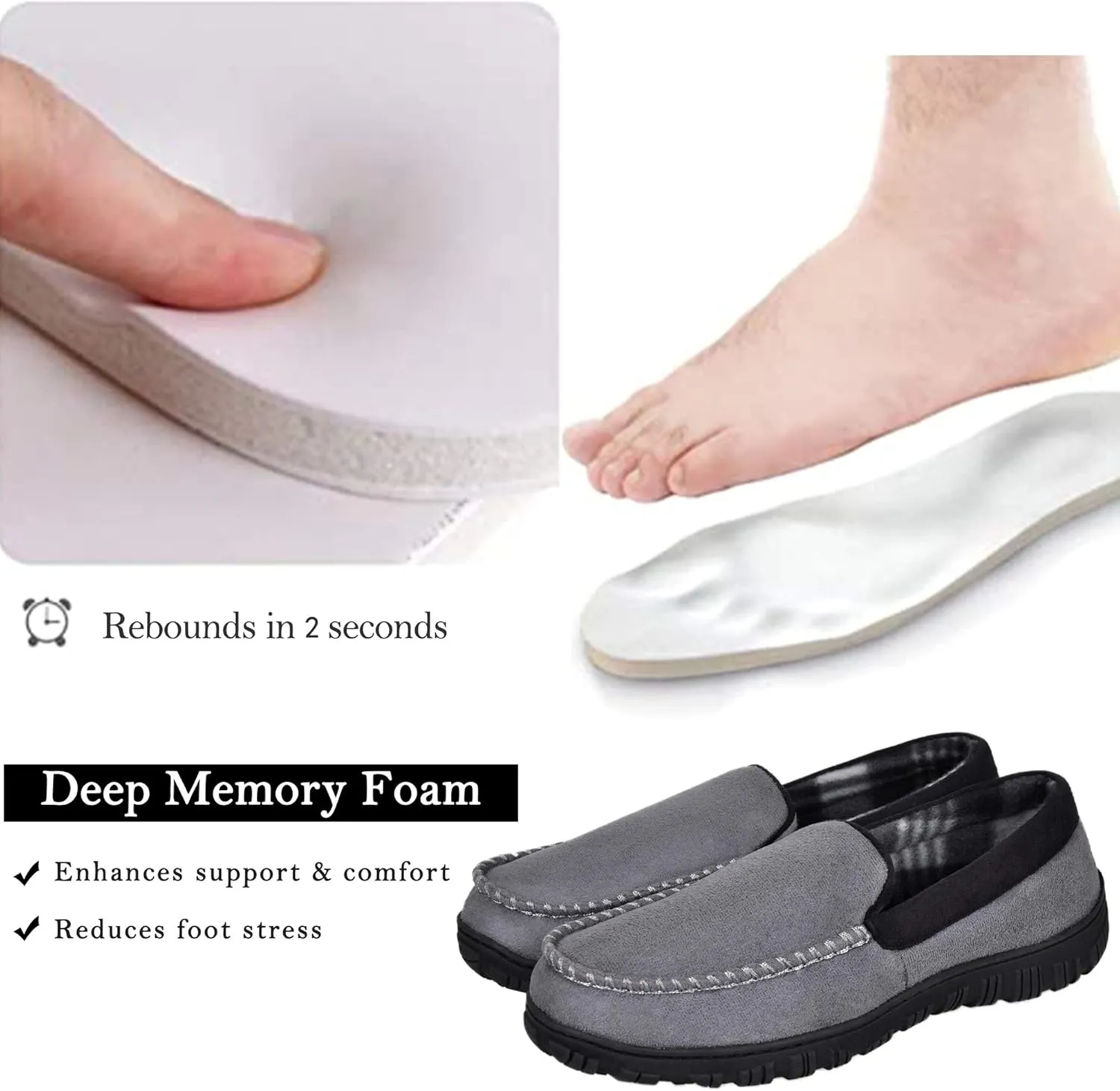 MIXIN Mens Moccasins Slippers Slip On House Shoes with Warm and Cozy Memory Foam Hard Sole Indoor Outdoor