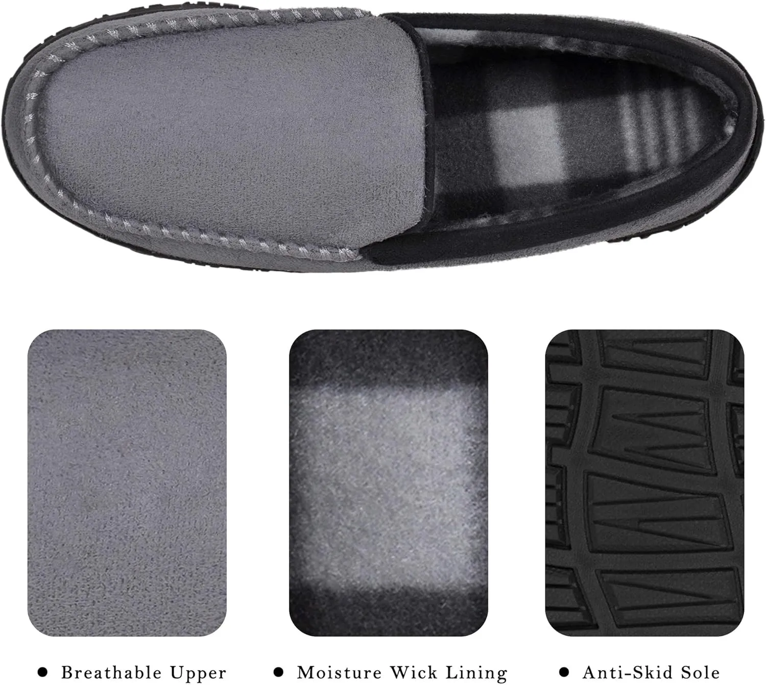 MIXIN Mens Moccasins Slippers Slip On House Shoes with Warm and Cozy Memory Foam Hard Sole Indoor Outdoor