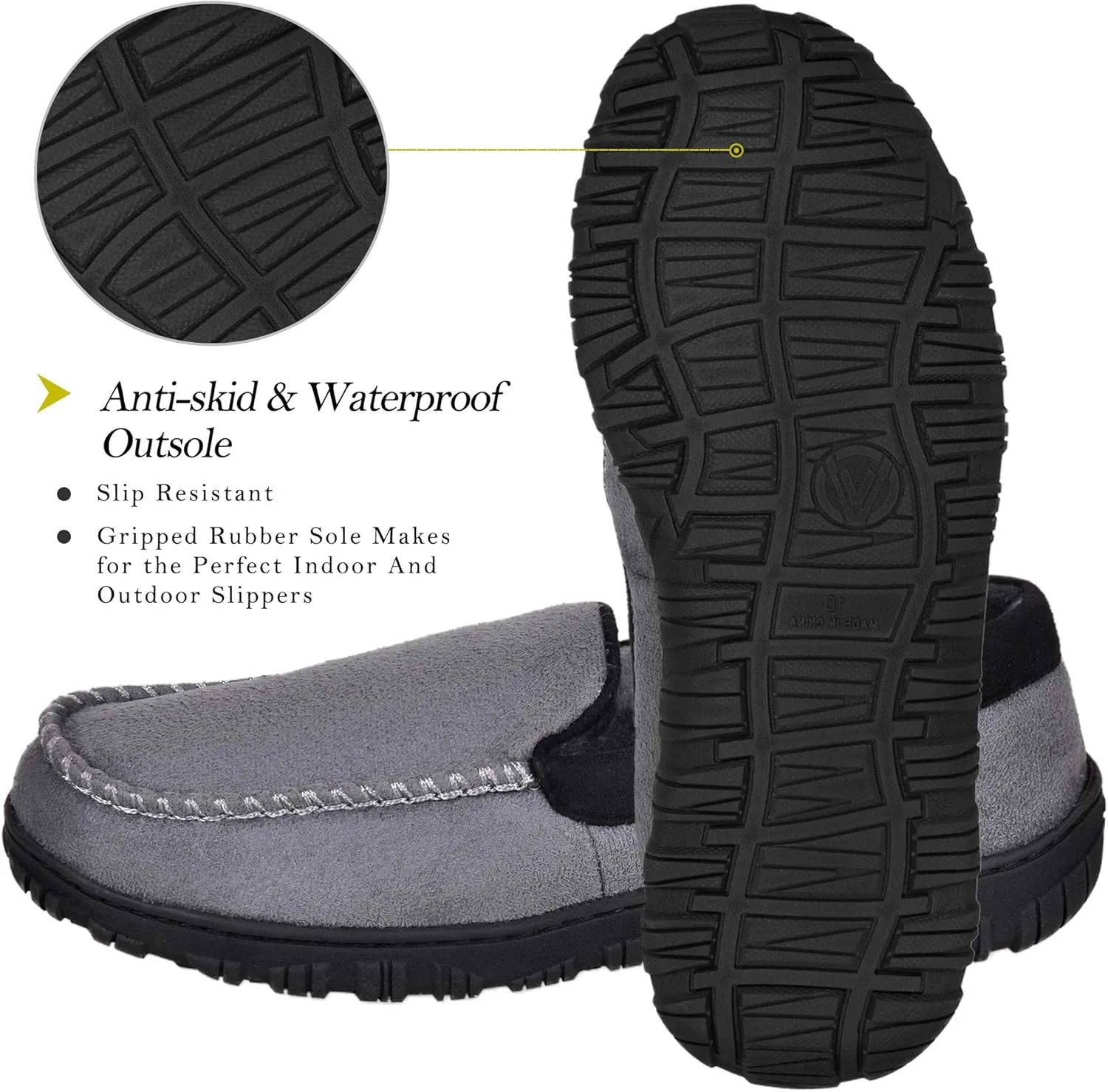 MIXIN Mens Moccasins Slippers Slip On House Shoes with Warm and Cozy Memory Foam Hard Sole Indoor Outdoor