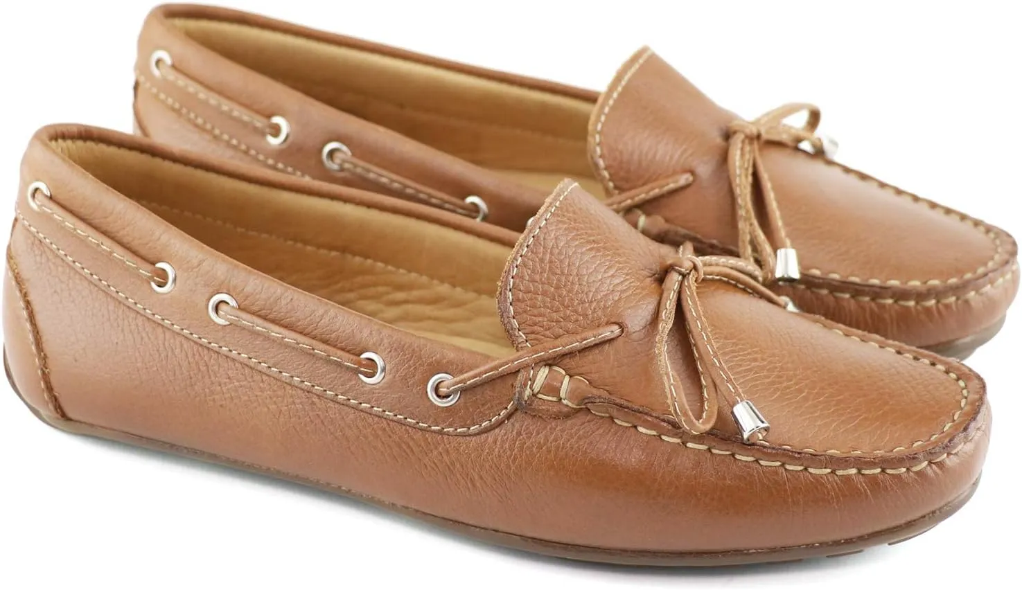 MJNY Womens Casual Comfortable Genuine Leather Lightweight Driving Moccasins Classic Fashion Tiebow Slip On Ladies Driving Loafer Flat Shoes