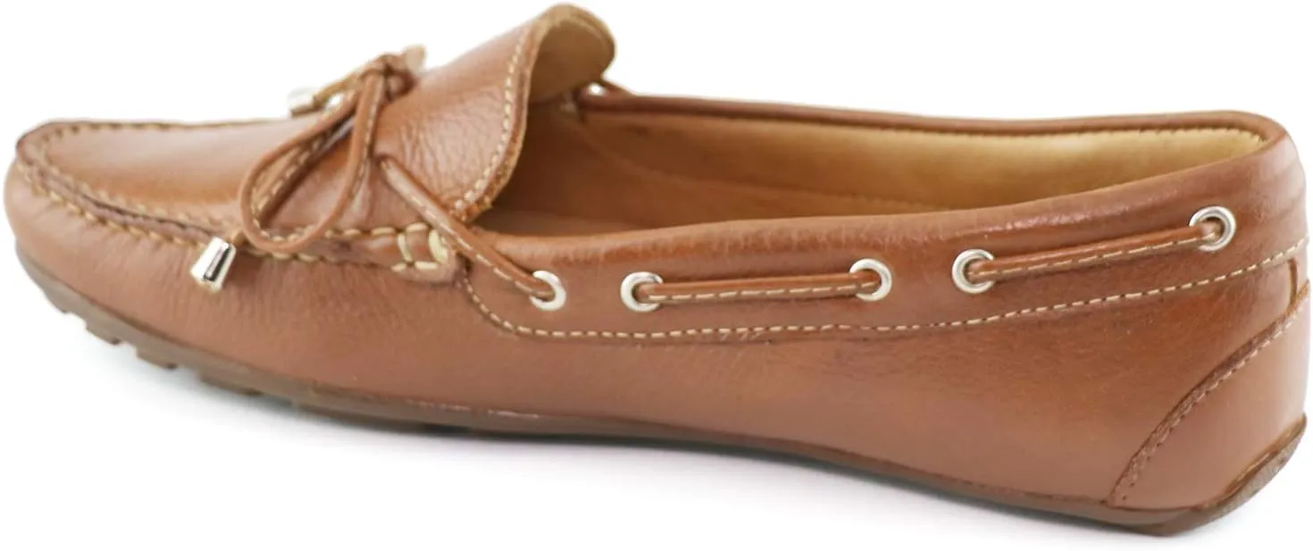 MJNY Womens Casual Comfortable Genuine Leather Lightweight Driving Moccasins Classic Fashion Tiebow Slip On Ladies Driving Loafer Flat Shoes