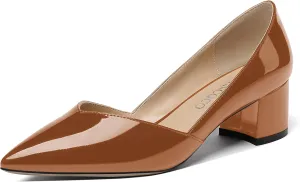 MODENCOCO Women's Patent Slip On Pointed Toe Cut Out Chunky Low Heel Pumps Shoes 2 Inch