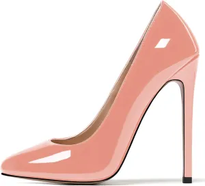 MODENCOCO Women's Slip On Patent Round Toe Stiletto High Heel Pumps Shoes 4.5 Inch
