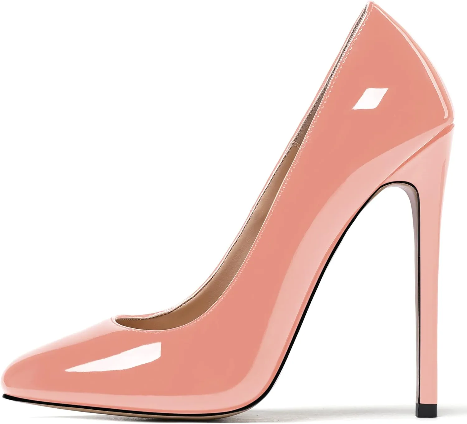 MODENCOCO Women's Slip On Patent Round Toe Stiletto High Heel Pumps Shoes 4.5 Inch