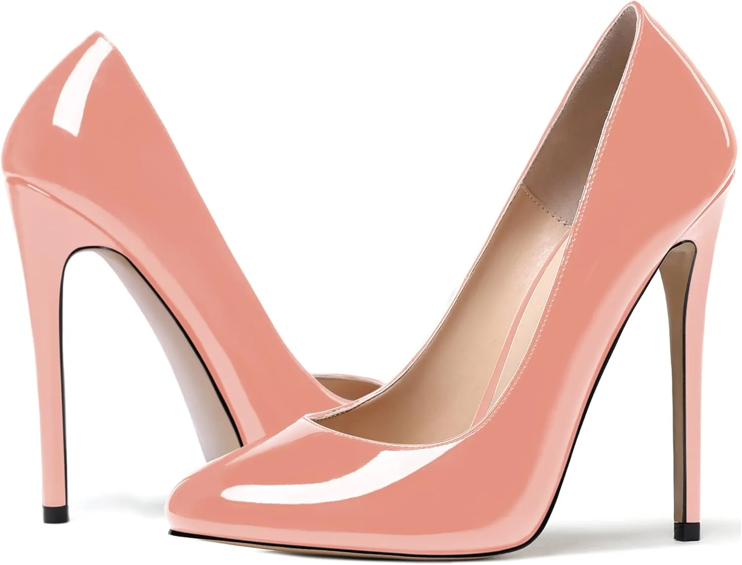 MODENCOCO Women's Slip On Patent Round Toe Stiletto High Heel Pumps Shoes 4.5 Inch