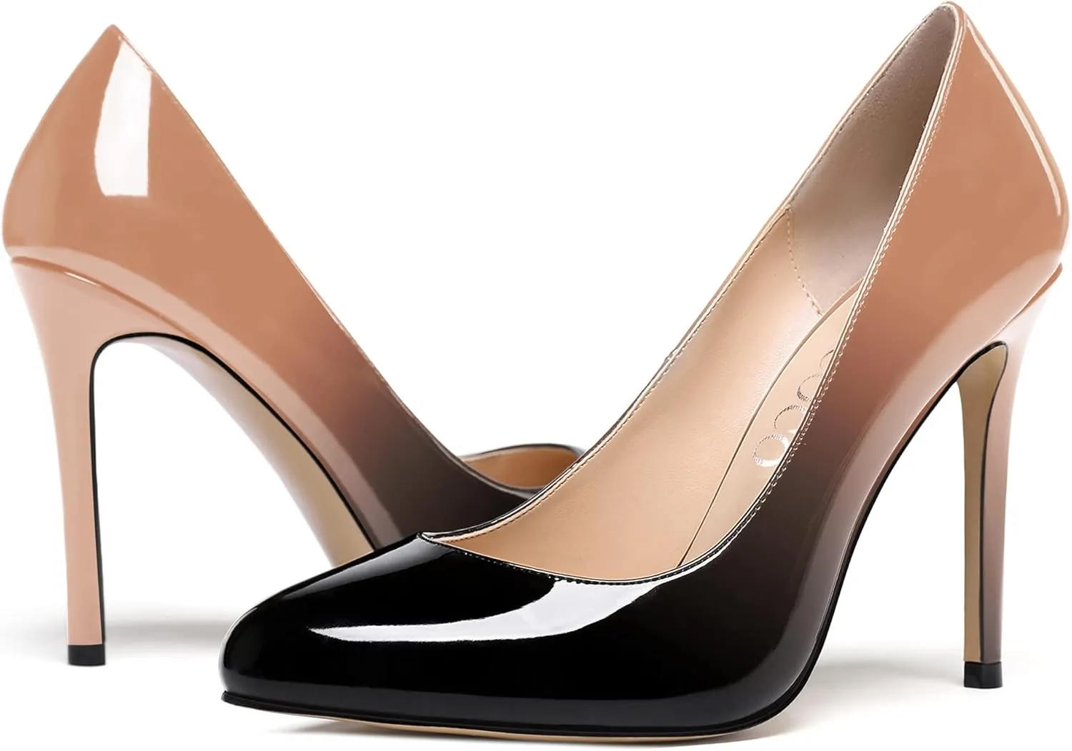 MODENCOCO Women's Slip On Round Toe Patent Solid Stiletto High Heel Pumps Shoes 4 Inch