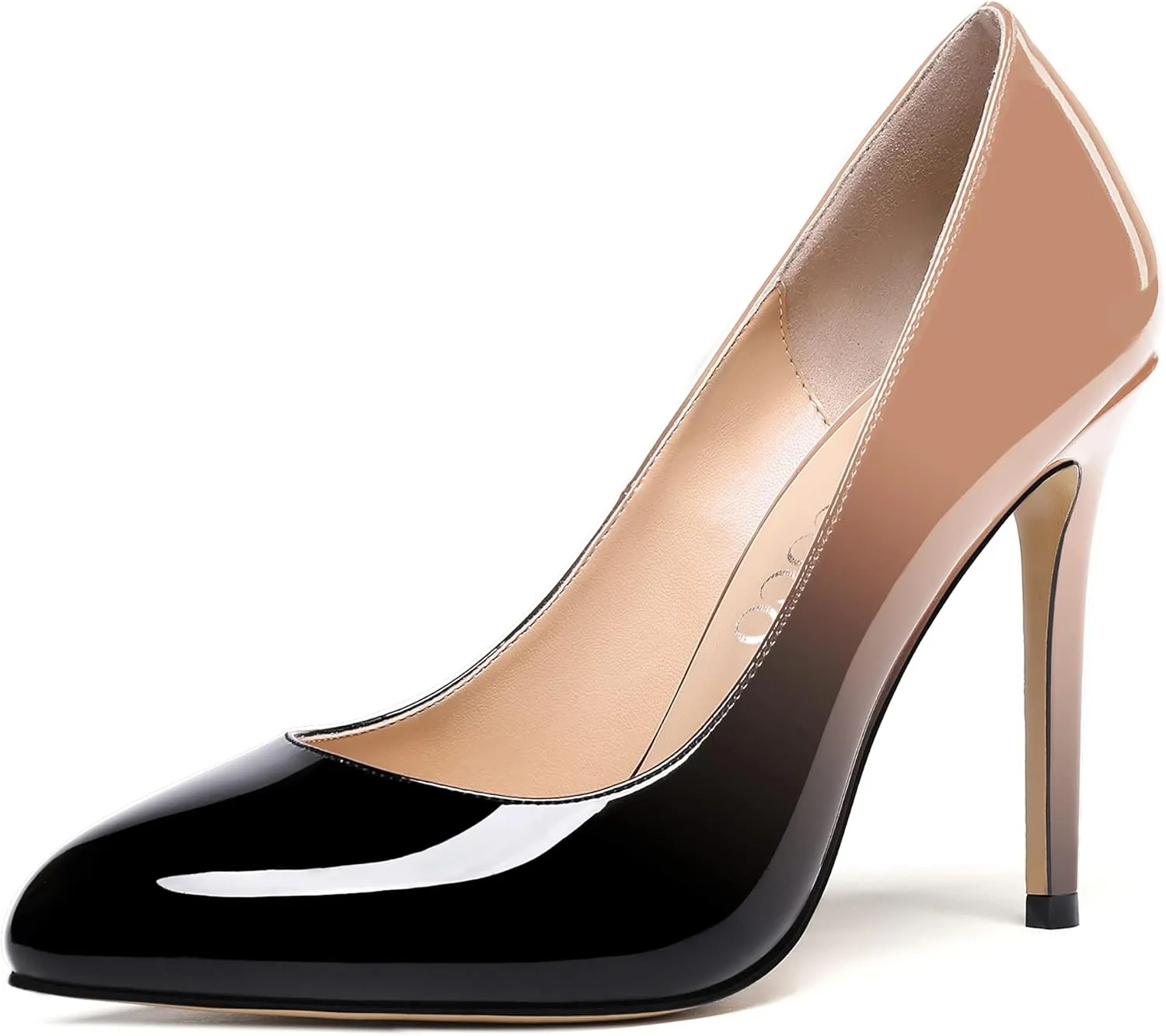 MODENCOCO Women's Slip On Round Toe Patent Solid Stiletto High Heel Pumps Shoes 4 Inch