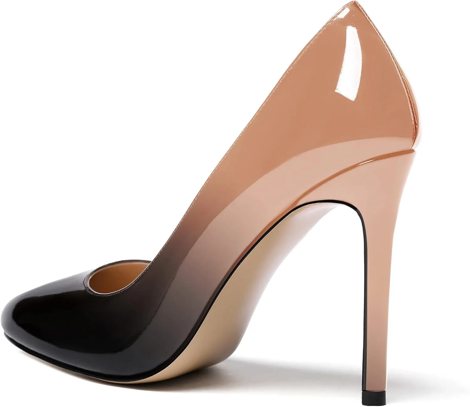 MODENCOCO Women's Slip On Round Toe Patent Solid Stiletto High Heel Pumps Shoes 4 Inch