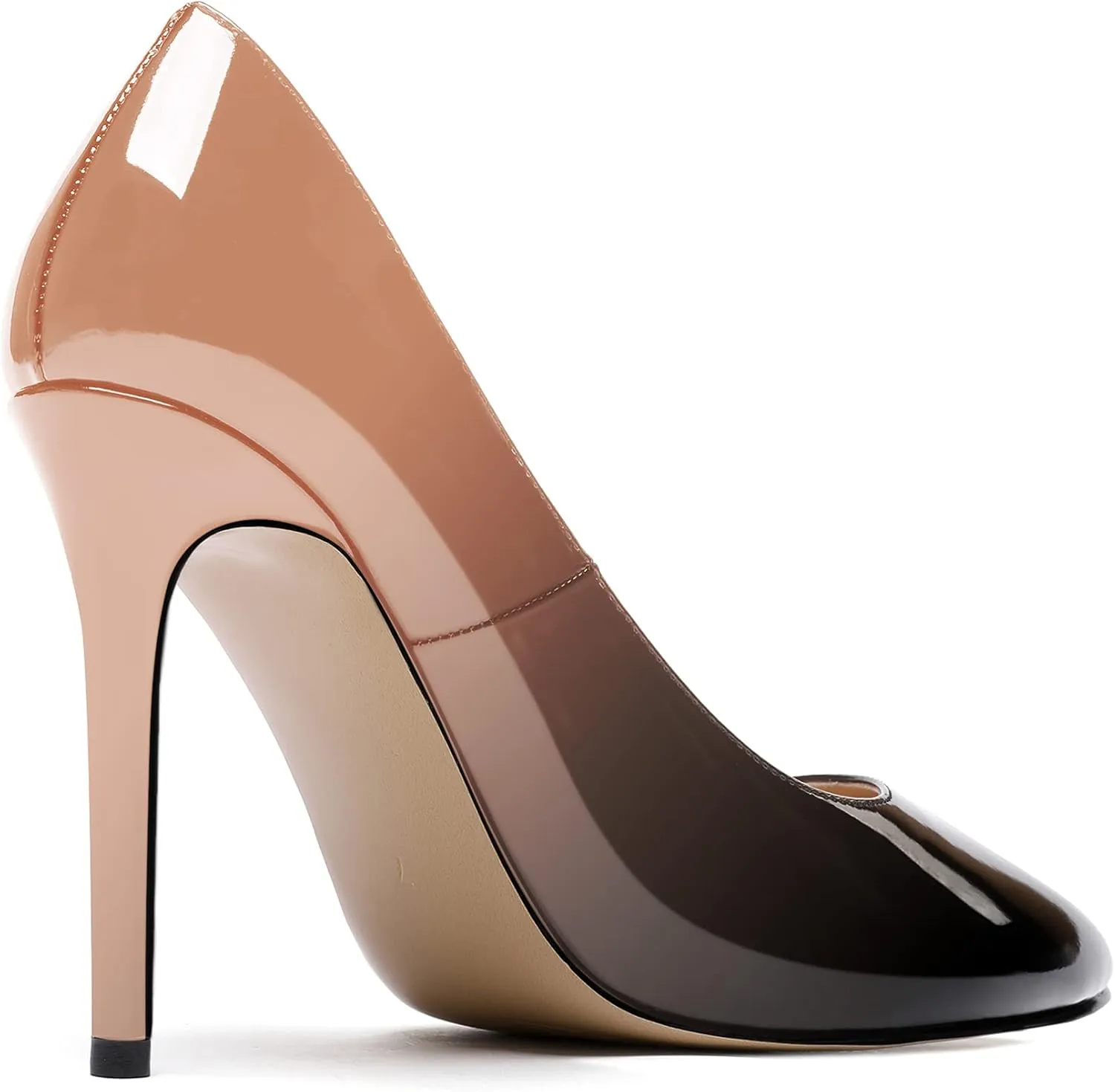 MODENCOCO Women's Slip On Round Toe Patent Solid Stiletto High Heel Pumps Shoes 4 Inch