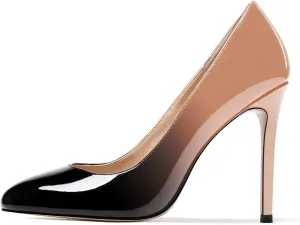 MODENCOCO Women's Slip On Round Toe Patent Solid Stiletto High Heel Pumps Shoes 4 Inch