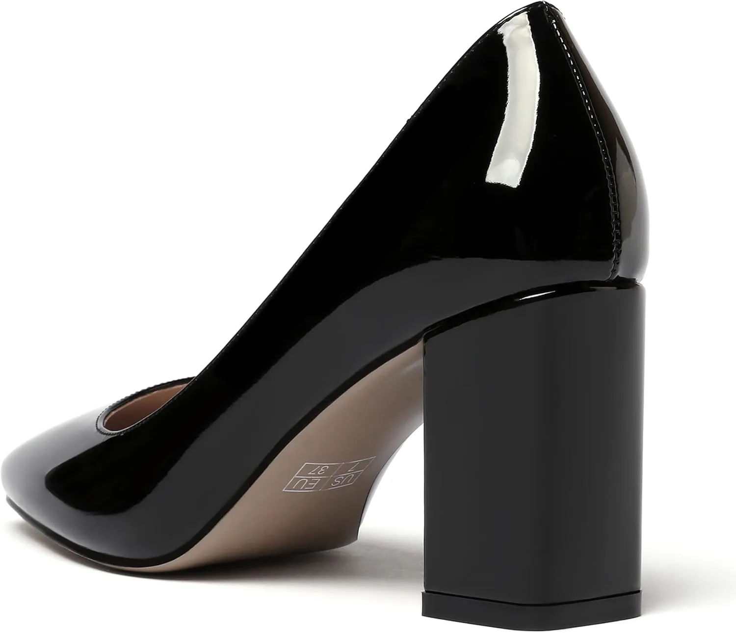 MODENCOCO Women's Thick Square Toe Patent Slip On Solid Block High Heel Pumps Shoes 3 Inch