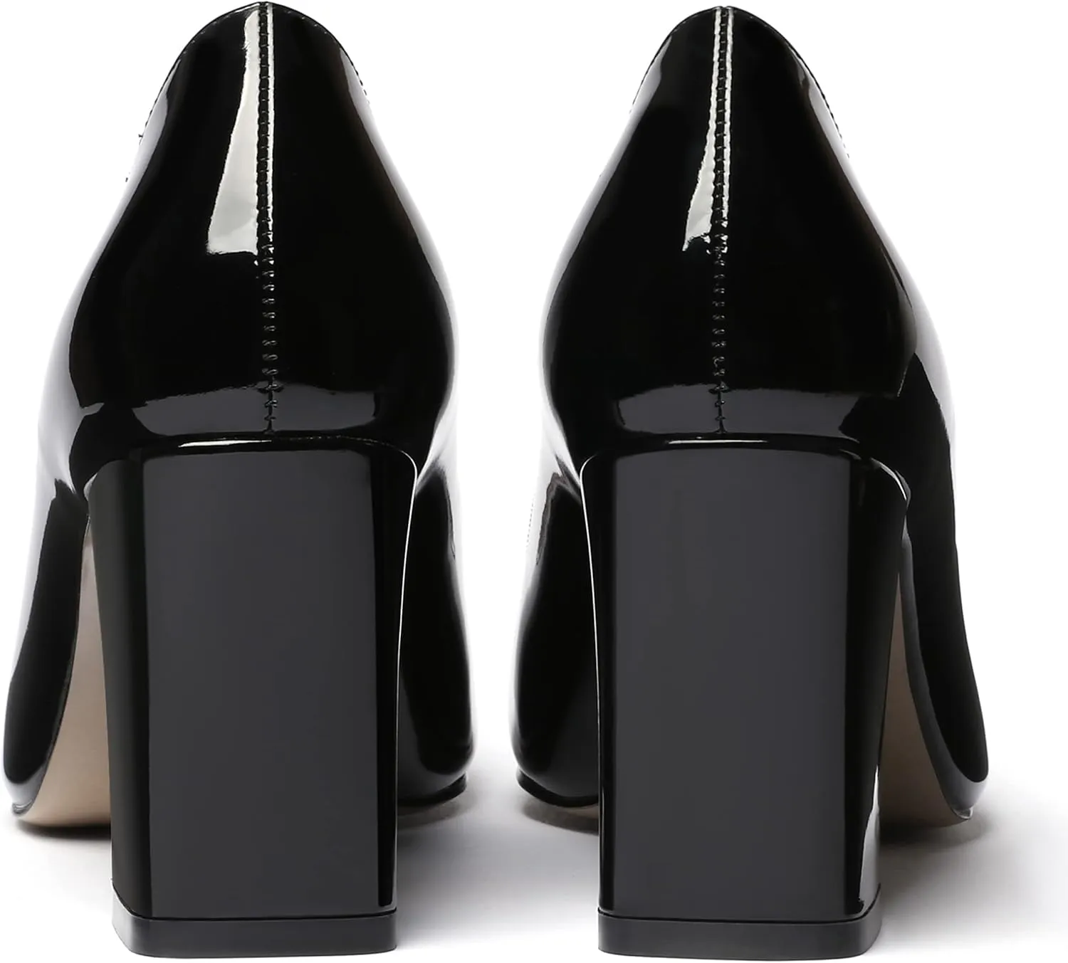 MODENCOCO Women's Thick Square Toe Patent Slip On Solid Block High Heel Pumps Shoes 3 Inch