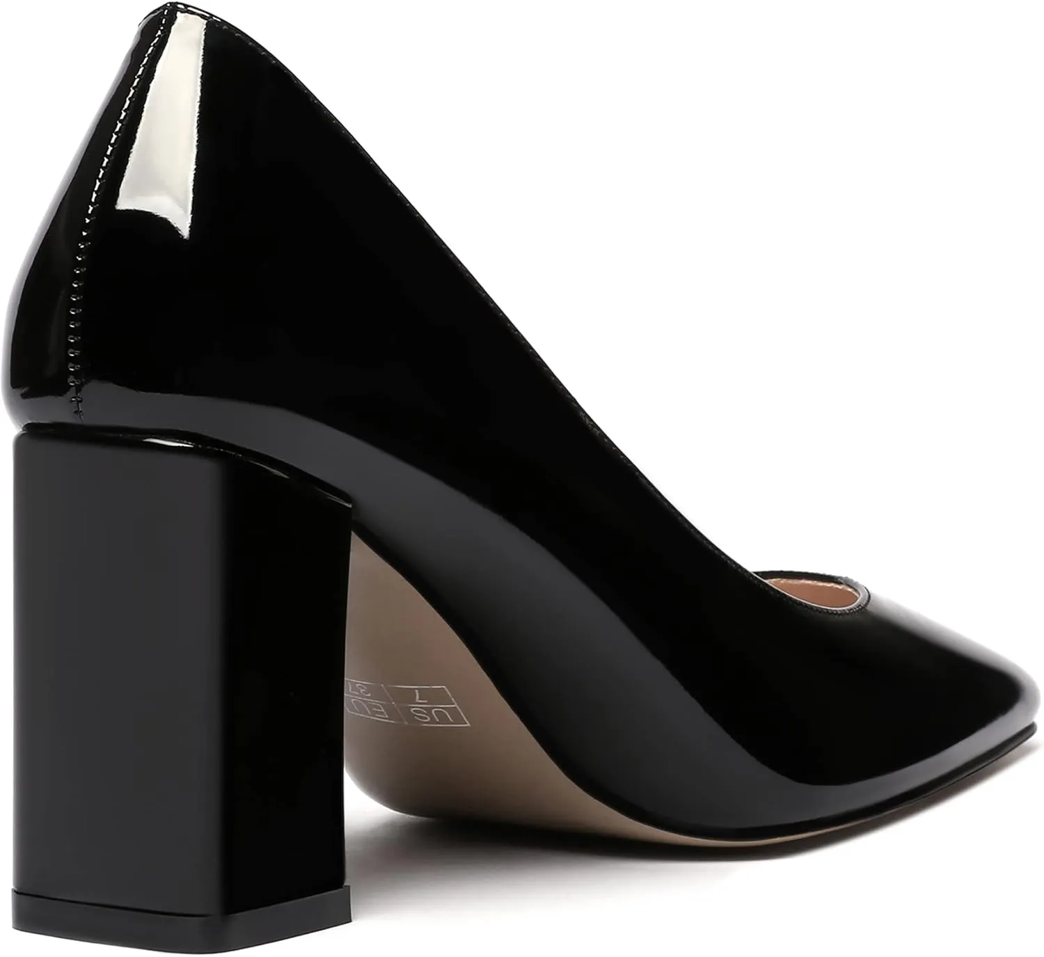 MODENCOCO Women's Thick Square Toe Patent Slip On Solid Block High Heel Pumps Shoes 3 Inch