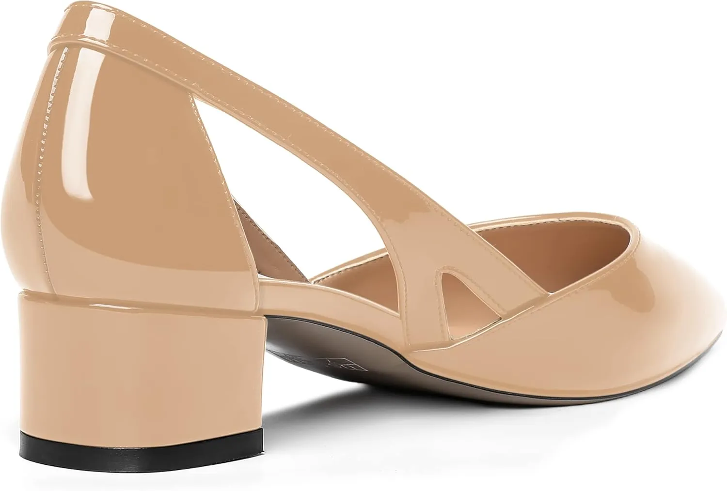 MOVINSTEPS Womens Pointed Toe Dress Slip On Patent Cut Out Work Chunky Low Heel Pumps Shoes 1.5 Inch
