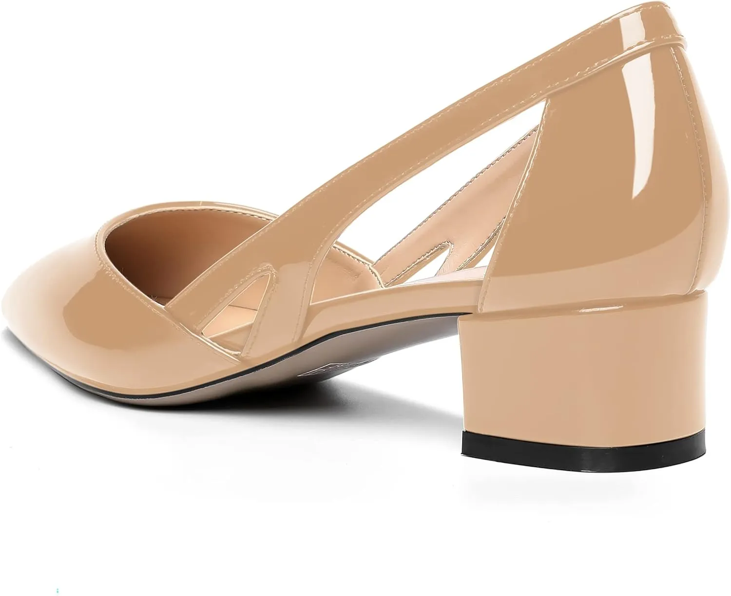 MOVINSTEPS Womens Pointed Toe Dress Slip On Patent Cut Out Work Chunky Low Heel Pumps Shoes 1.5 Inch