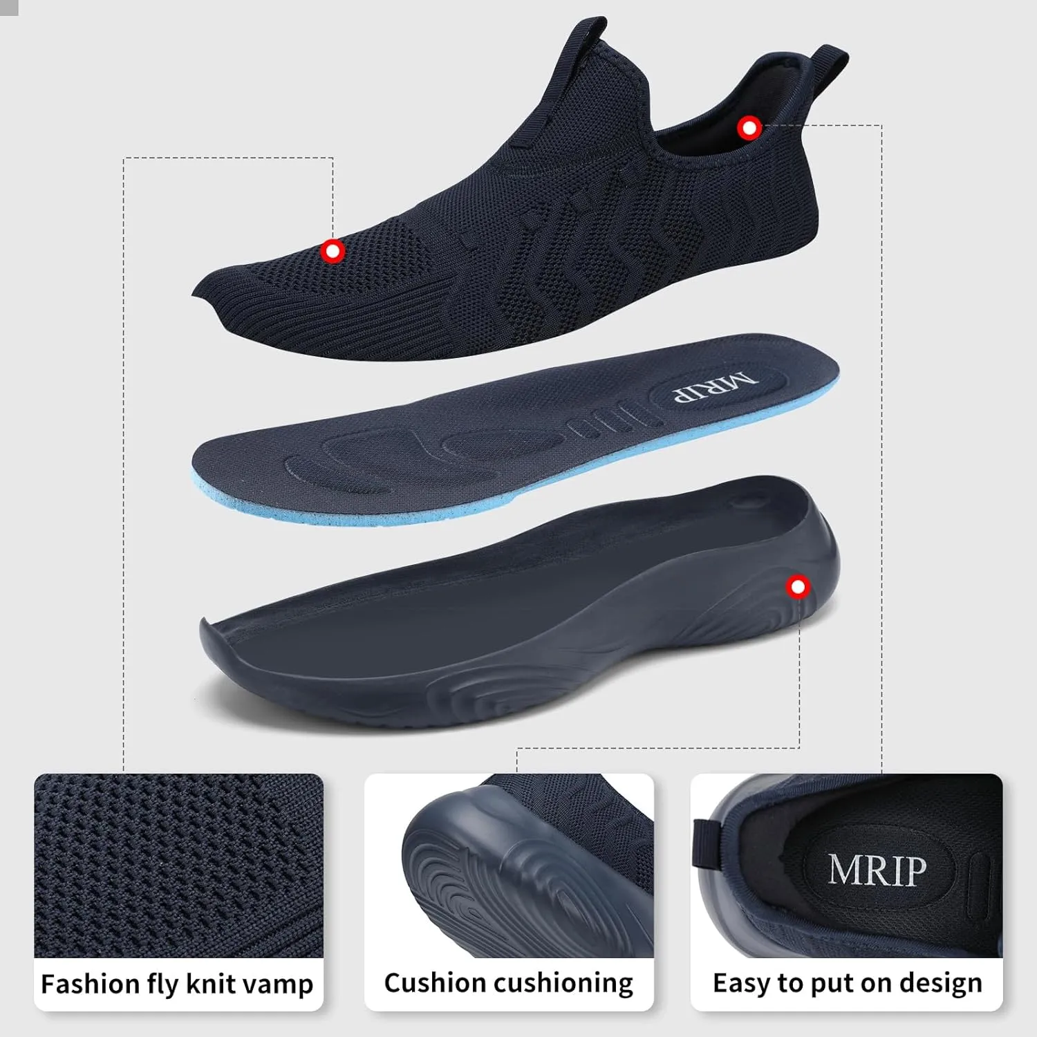 MRIP Mens Slip On Walking Shoes Lightweight Non Slip Gym Workout Running Shoes Mesh Breathable Cushion Fashion Tennis Athletic Casual Sneakers