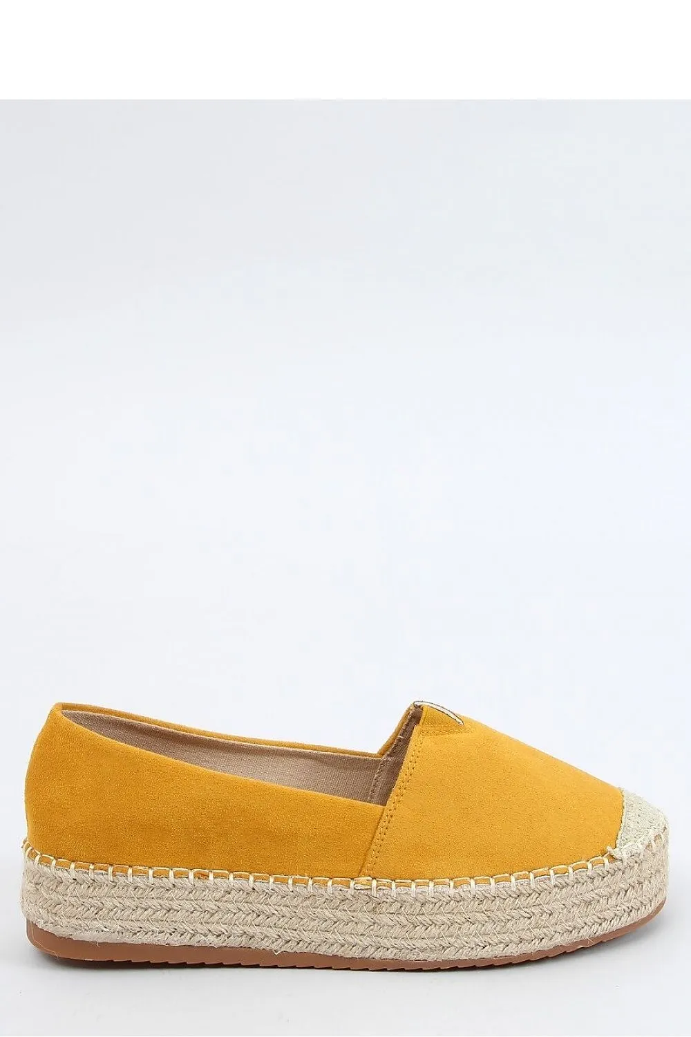 Mustard Eco-Suede Slip-On Womens Espadrille Flats, Jute Cap Toe & Topstitch Trim