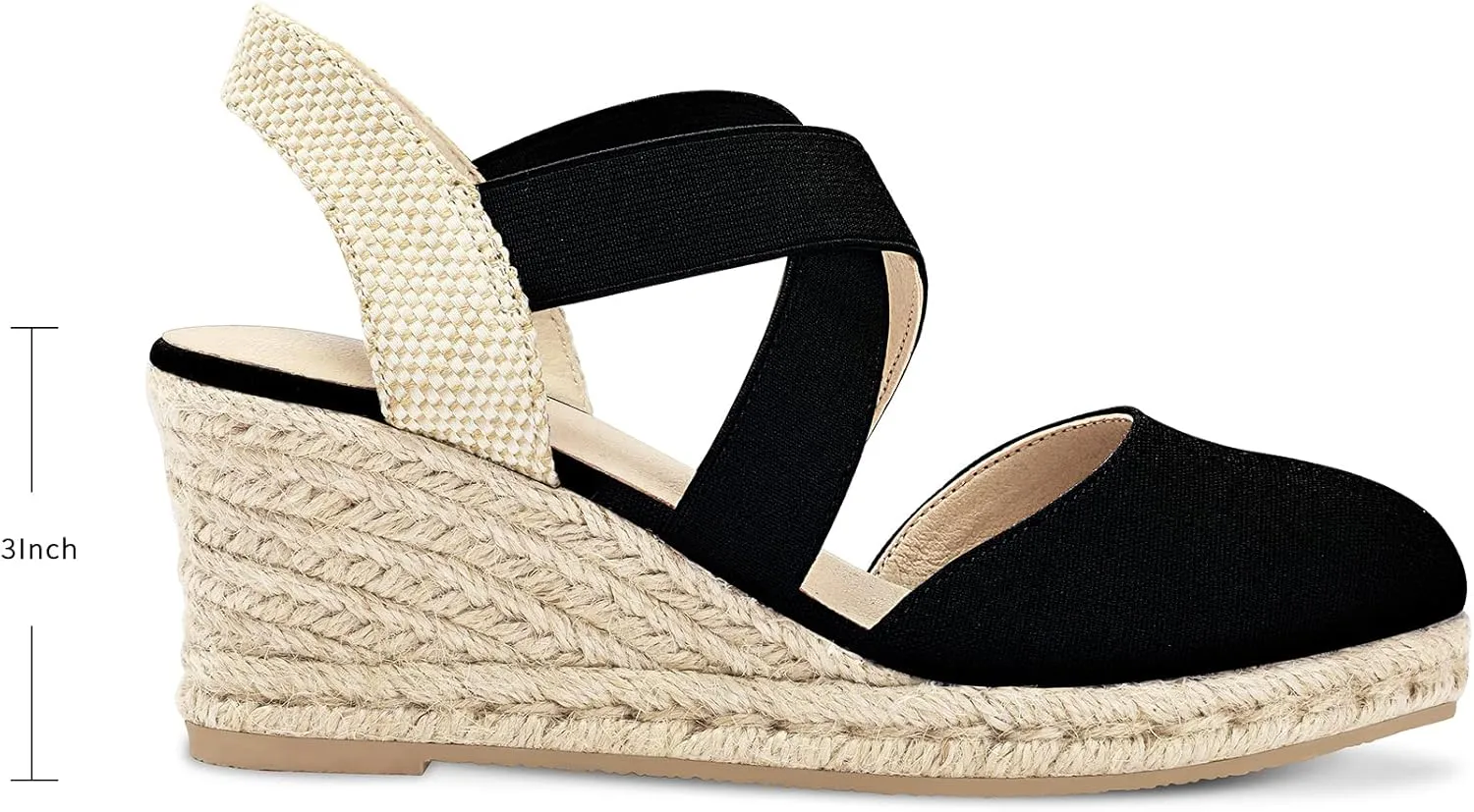 mysoft Women's Closed Toe Crisscross Elastic Ankle Strap Platform Espadrille Wedge Sandals