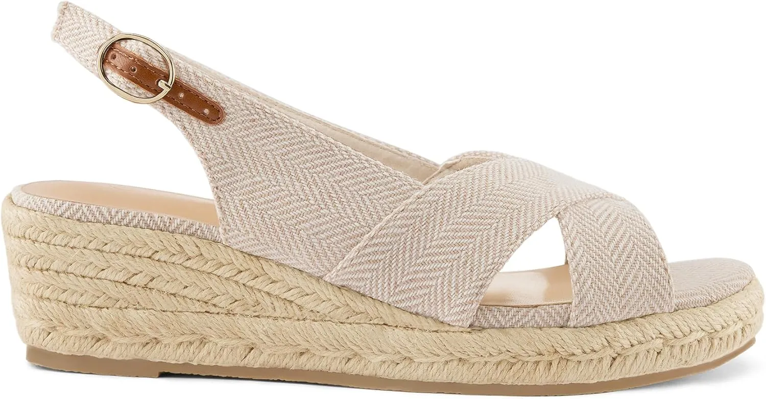 mysoft Women's Espadrille Sandals Low Wedge Platform Open Toe Slingback Ankle Strap Criss Cross Slip On Summer Shoes
