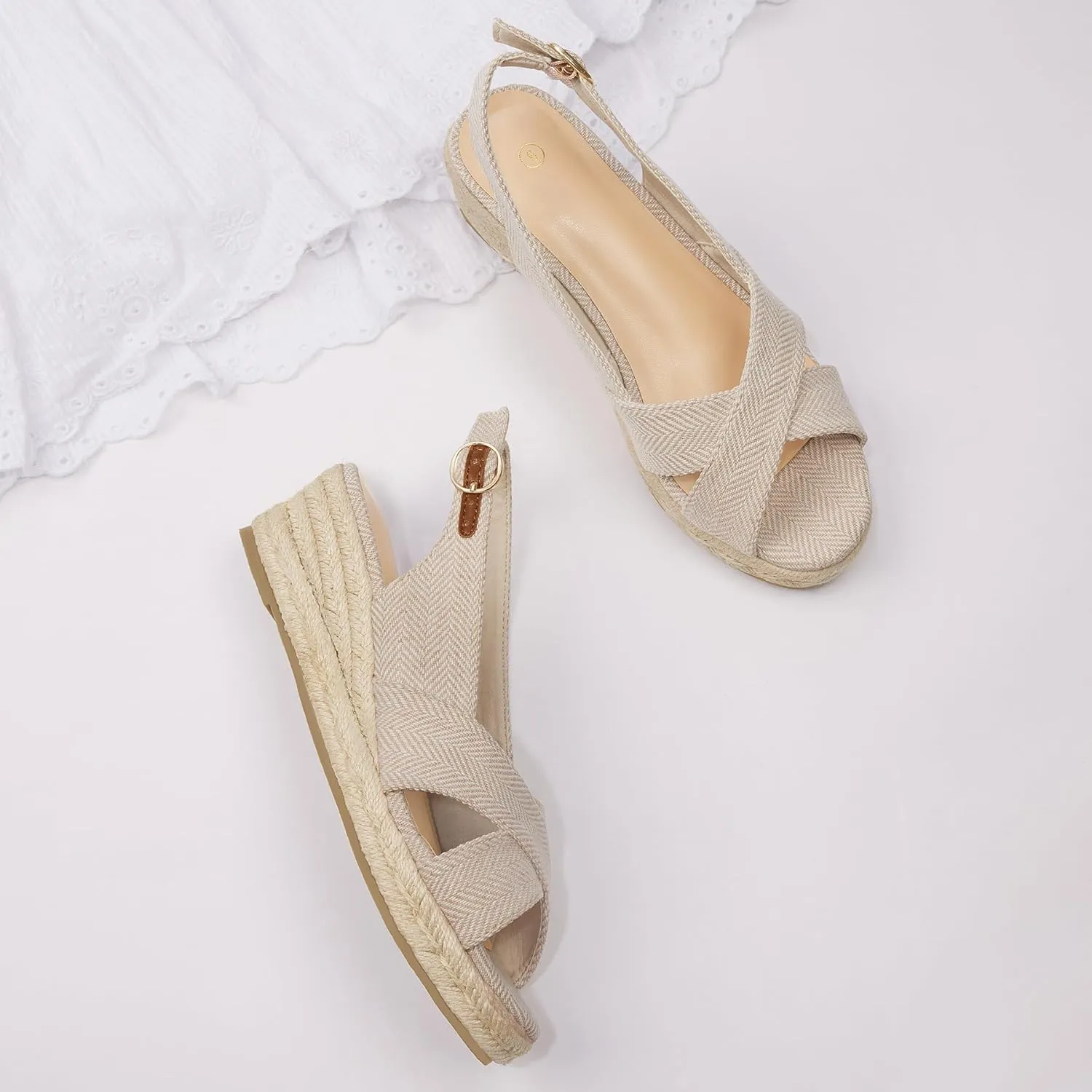 mysoft Women's Espadrille Sandals Low Wedge Platform Open Toe Slingback Ankle Strap Criss Cross Slip On Summer Shoes