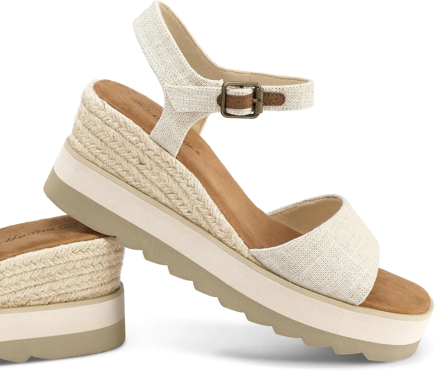 mysoft Womens Espadrille Wedge Sandals EVA Sole Platform Sandal Open Toe Ankle Strap Buckle Shoes