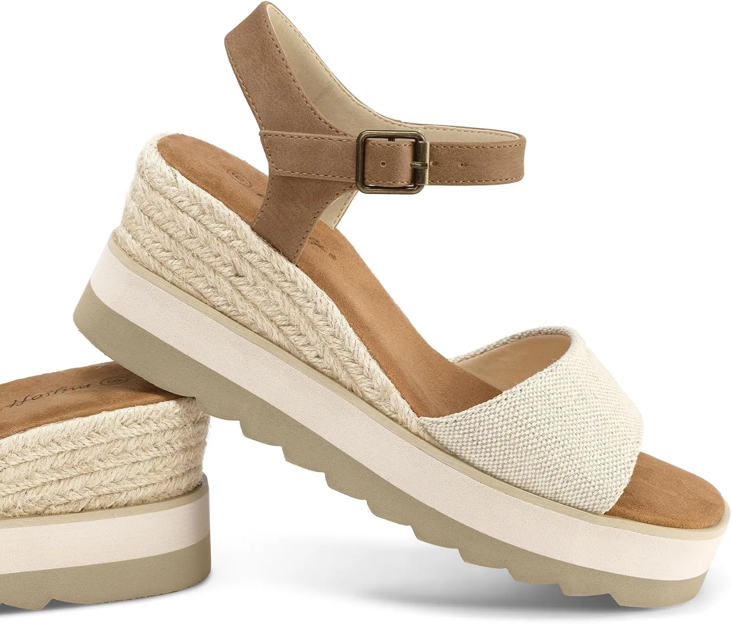 mysoft Womens Espadrille Wedge Sandals EVA Sole Platform Sandal Open Toe Ankle Strap Buckle Shoes