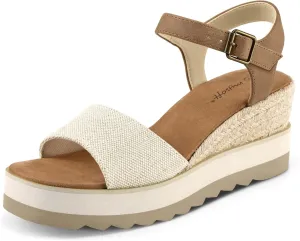 mysoft Womens Espadrille Wedge Sandals EVA Sole Platform Sandal Open Toe Ankle Strap Buckle Shoes