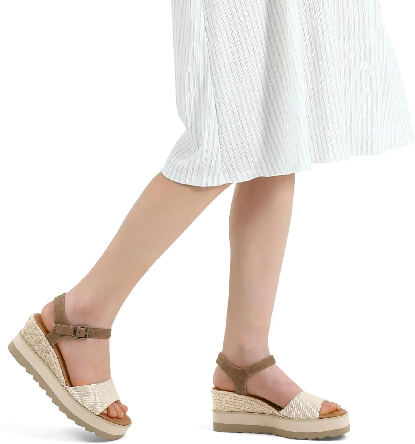 mysoft Womens Espadrille Wedge Sandals EVA Sole Platform Sandal Open Toe Ankle Strap Buckle Shoes