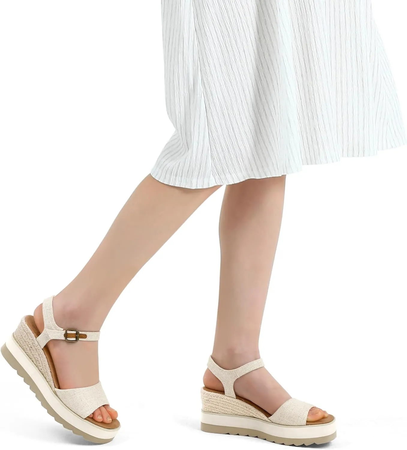 mysoft Womens Espadrille Wedge Sandals EVA Sole Platform Sandal Open Toe Ankle Strap Buckle Shoes