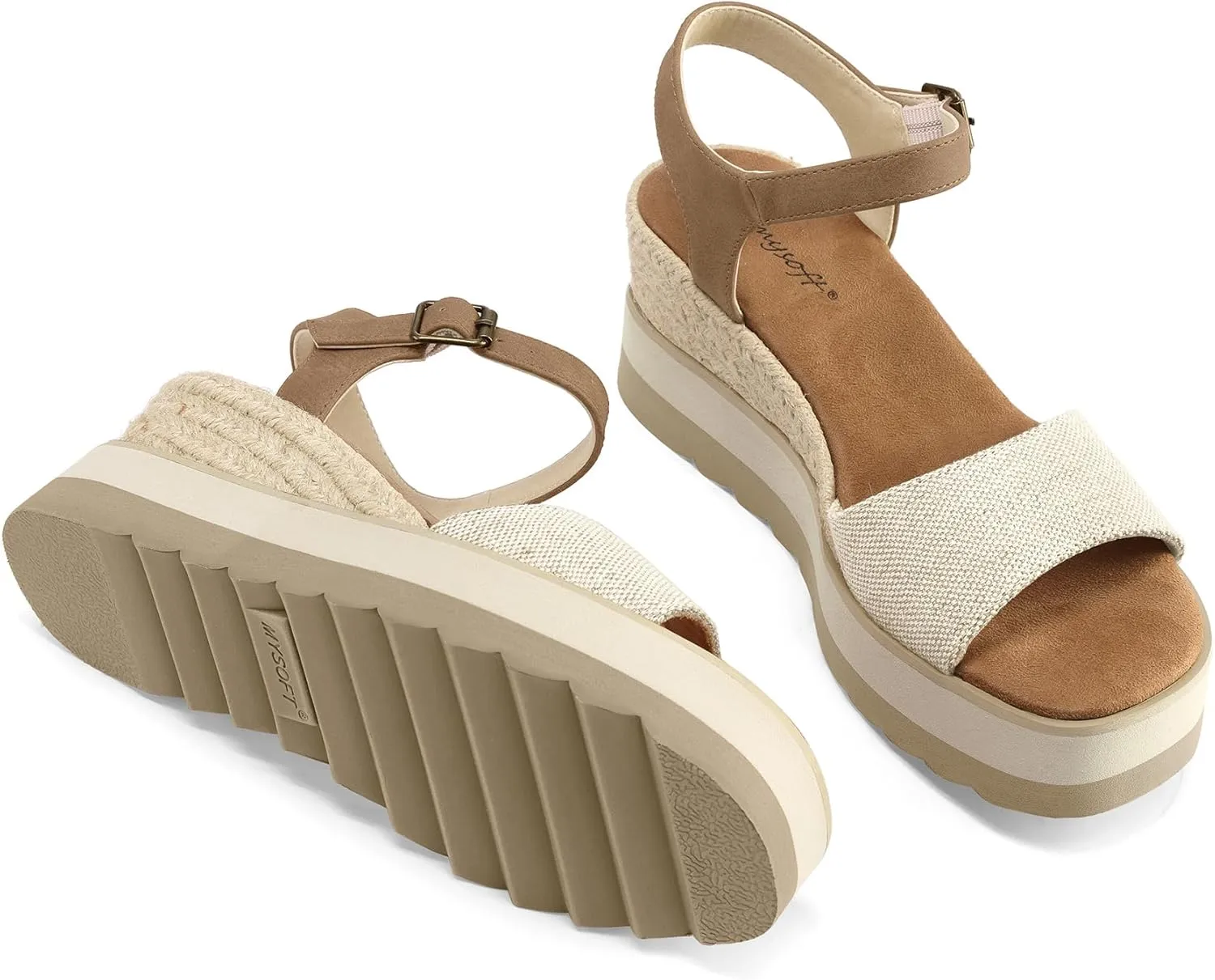 mysoft Womens Espadrille Wedge Sandals EVA Sole Platform Sandal Open Toe Ankle Strap Buckle Shoes