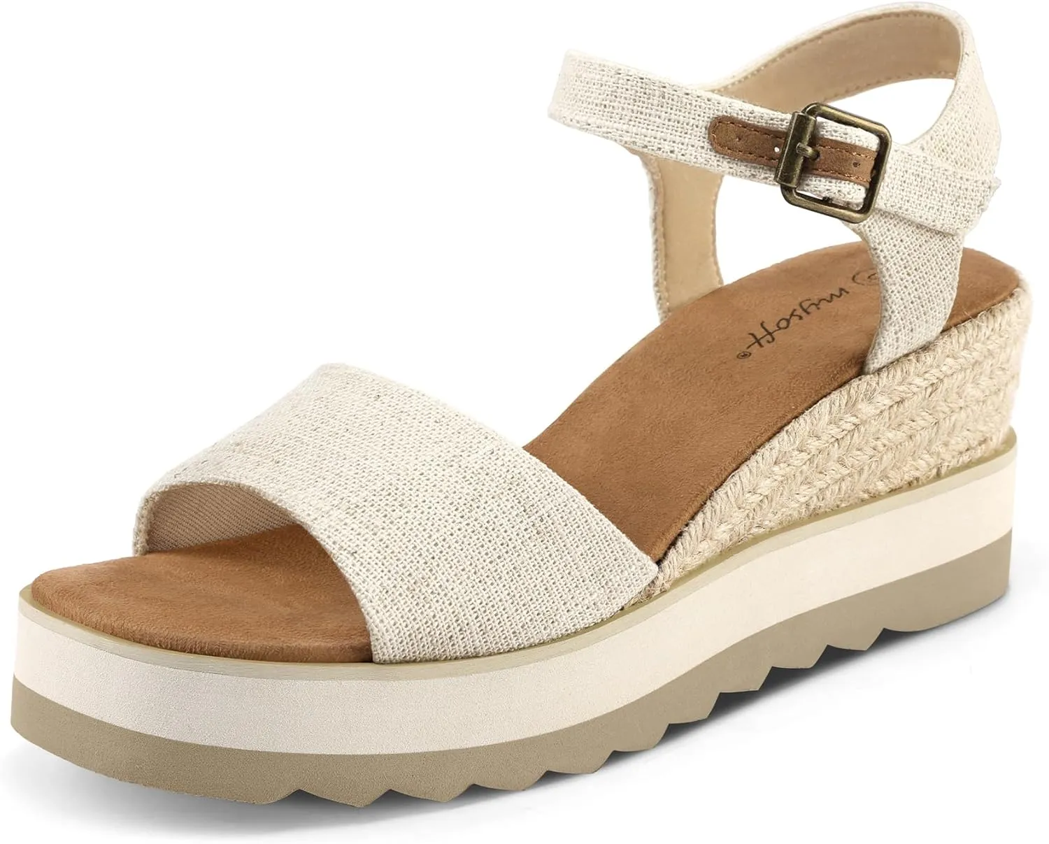 mysoft Womens Espadrille Wedge Sandals EVA Sole Platform Sandal Open Toe Ankle Strap Buckle Shoes