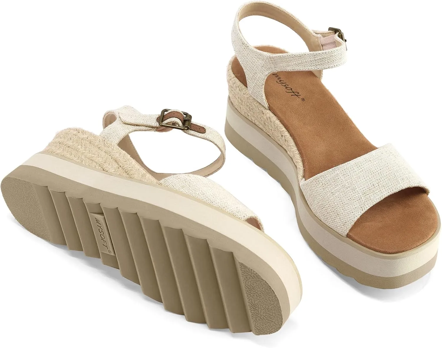 mysoft Womens Espadrille Wedge Sandals EVA Sole Platform Sandal Open Toe Ankle Strap Buckle Shoes